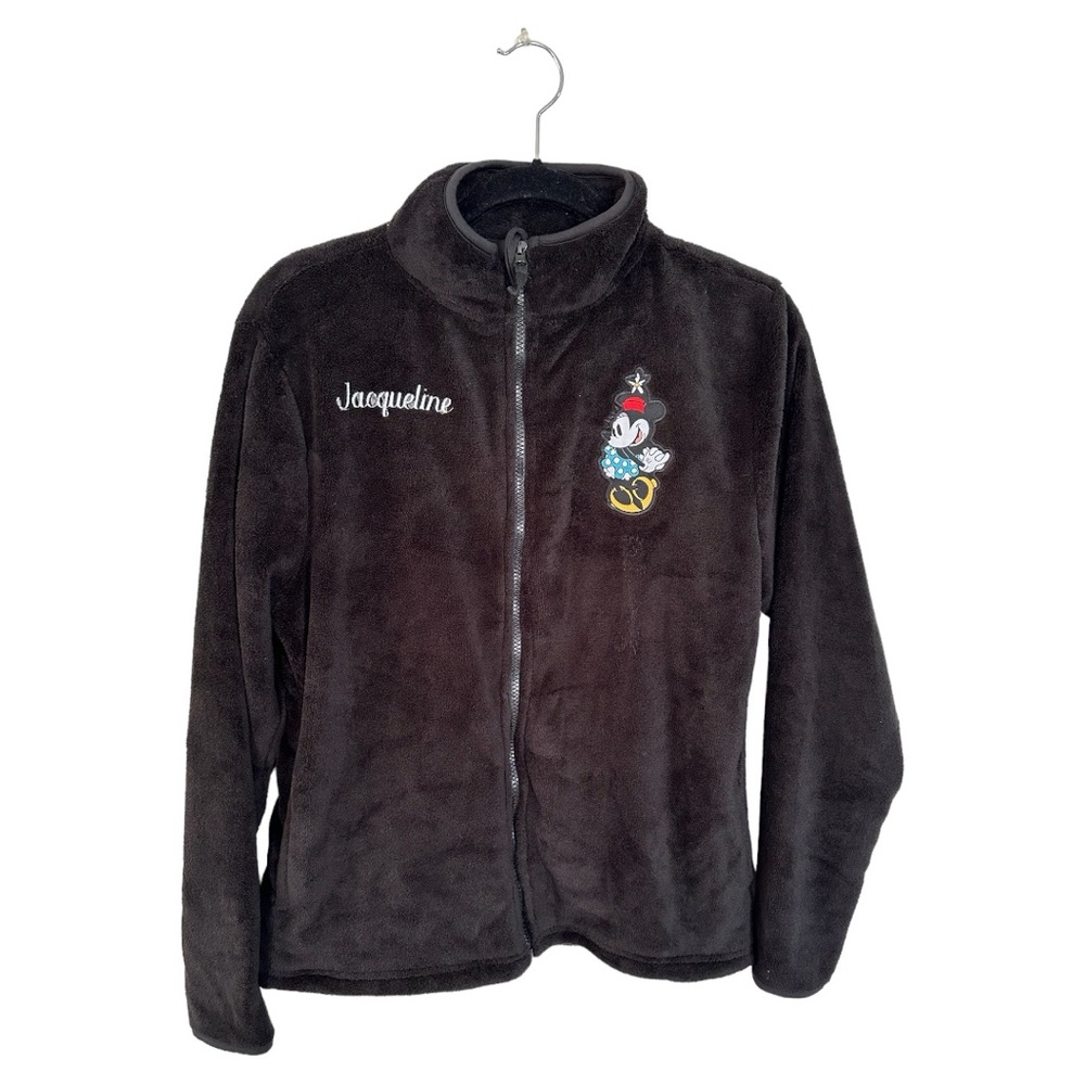 Disney Black Minnie Mouse Fleece Jacket Women’s M Embroidered Jacqueline